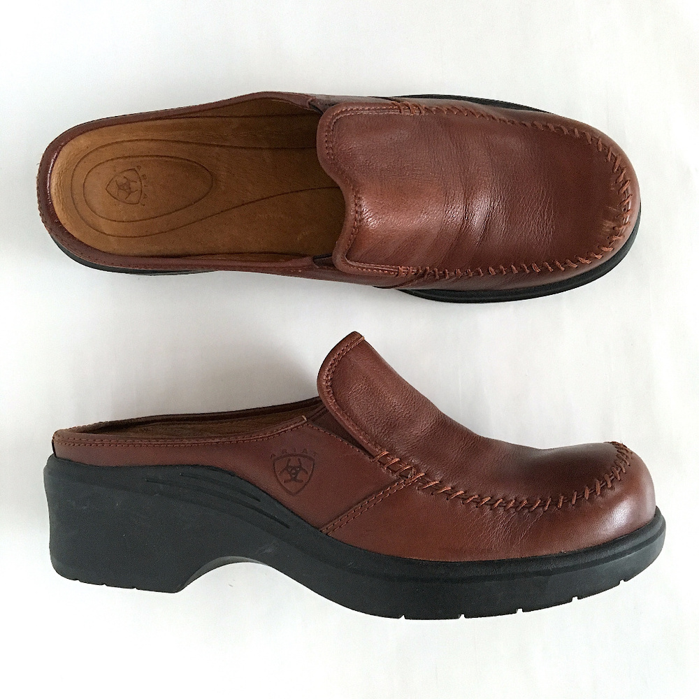 Ariat Cognac Brown Leather Comfort Mule Shoe Sz 11